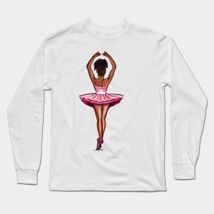 African American ballerina in pink tutu - #012 brown skin ballerina Long Sleeve T-Shirt